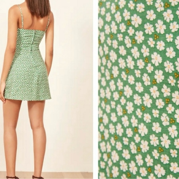 Reformation Preston Dress Green Floral Size 10 - Picture 8 of 10